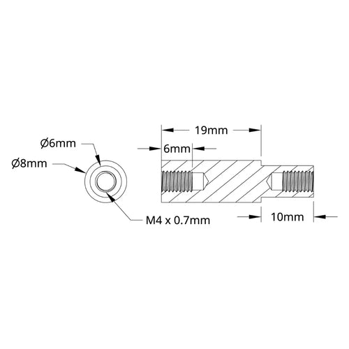 ServoCity 1503 Series M4 x 0.7mm Shoulder-Standoff (6-8mm OD, 10-19mm Length) - 4 Pack