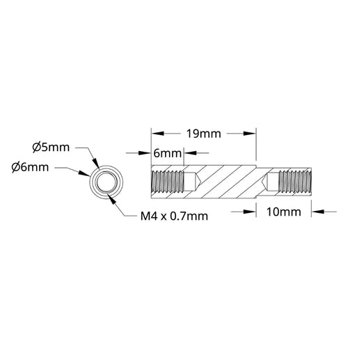 ServoCity 1503 Series M4 x 0.7mm Shoulder-Standoff (5-6mm OD, 10-19mm Length) - 4 Pack