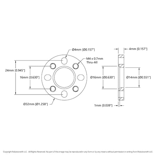 ServoCity 1504 Series 32mm OD Pattern Spacer (4mm Length)