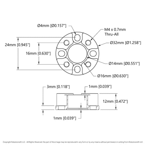ServoCity 1505 Series 32mm OD Counterbored Pattern Spacer (12mm Length)