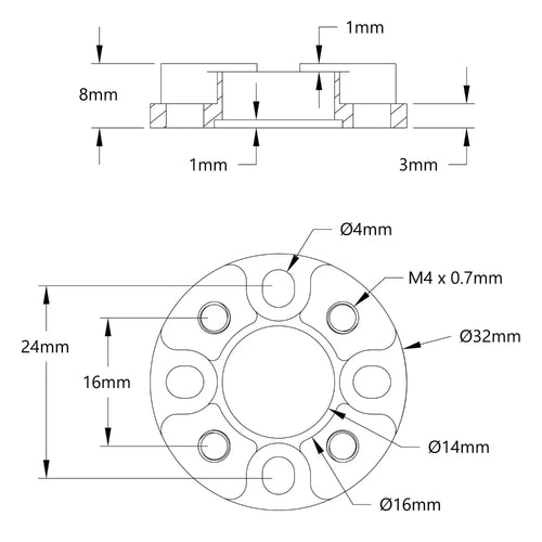 ServoCity 1505 Series 32mm OD Counterbored Pattern Spacer (8mm Length)