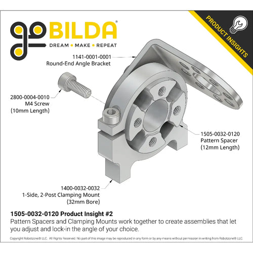 ServoCity 1505 Series 32mm OD Counterbored Pattern Spacer (12mm Length)