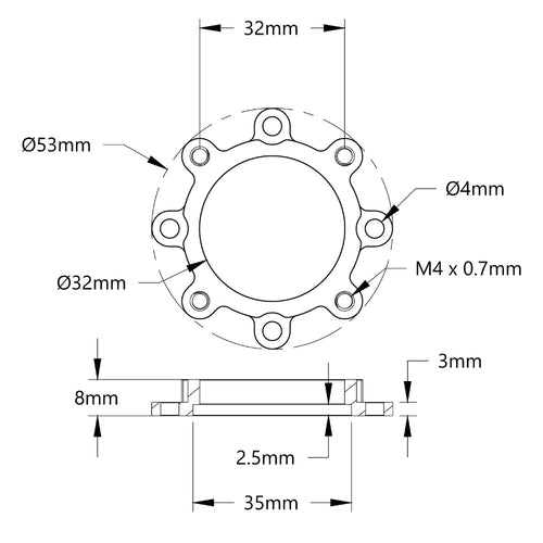 ServoCity 1517 Series Counterbored Pattern Spacer (32mm Bore, 8mm Length)