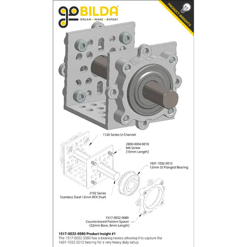 ServoCity 1517 Series Counterbored Pattern Spacer (32mm Bore, 8mm Length)
