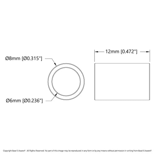 ServoCity 1521 Series 6mm ID Spacer (8mm OD, 12mm Length) - 4 Pack