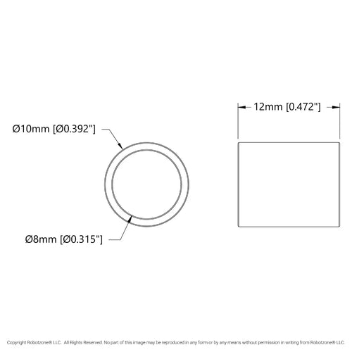 ServoCity 1522 Series 8mm ID Spacer (10mm OD, 12mm Length) - 4 Pack