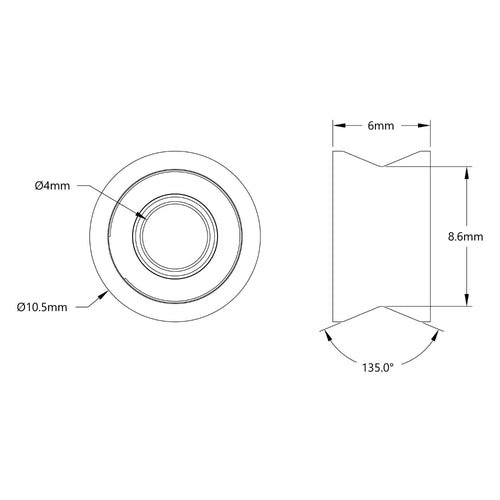 ServoCity 1609 Series V-Groove Bearing (4mm ID x 10.5mm OD, 6mm Thickness) - 2 Pack