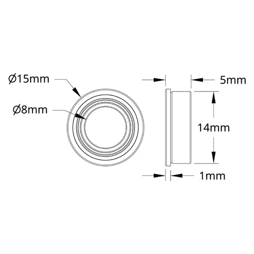 ServoCity 1611 Series Flanged Ball Bearing (8mm ID x 14mm OD, 5mm Thickness) - 2 Pack