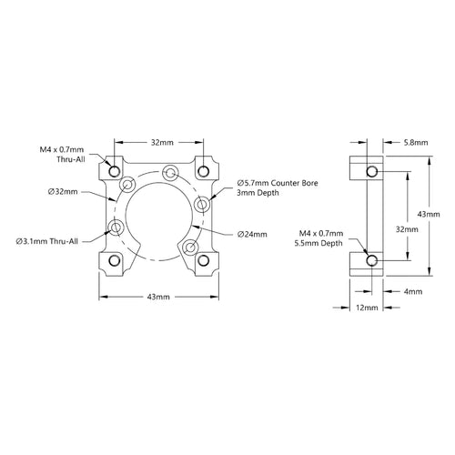 ServoCity 1702 Series Quad Block Motor Mount (43-3)
