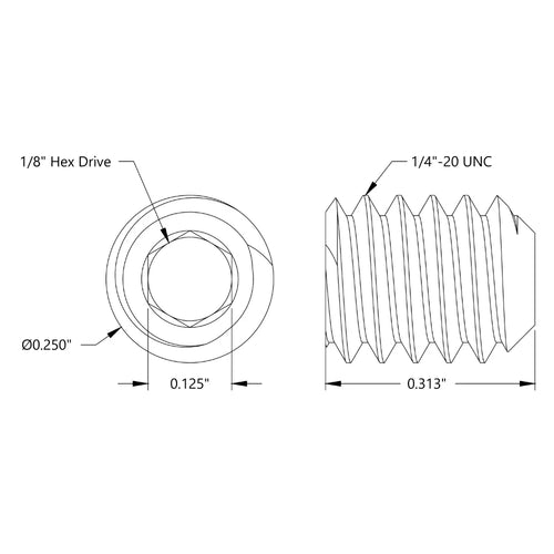 ServoCity 1/4"-20 Stainless Steel Cup-Point Set-Screw (0.3125" Length) - 6 Pack
