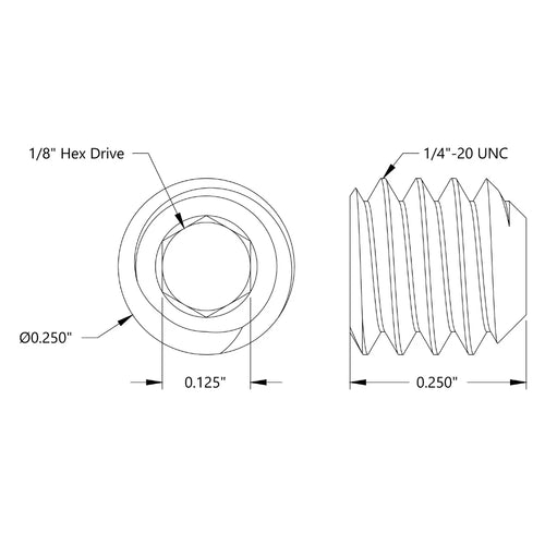 ServoCity 1/4"-20 Stainless Steel Cup-Point Set-Screw (0.250" Length) - 6 Pack