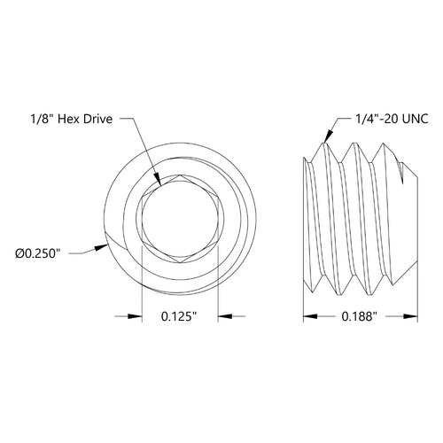 ServoCity 1/4"-20 Stainless Steel Cup-Point Set-Screw (0.1875" Length) - 6 Pack