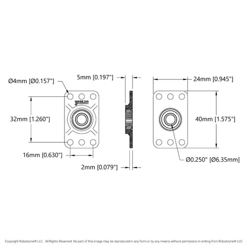 ServoCity 1/4" Bore Flat Pillow Block (16mm x 32mm Mounting Pattern) - 2 Pack