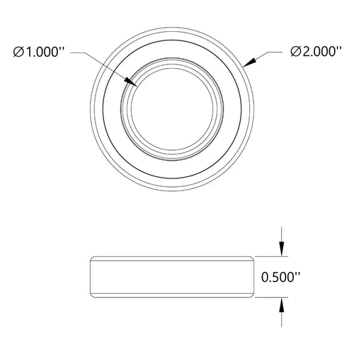 ServoCity 1" ID Non-Flanged Ball Bearing (2" OD, 1/2" Thickness)