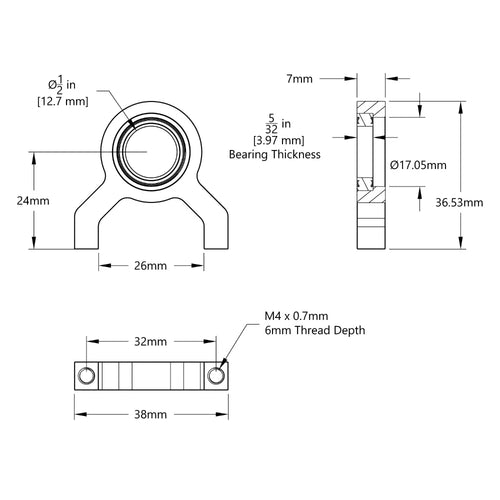 ServoCity 1-Side, 2-Post Pillow Block (1/2" Bore)