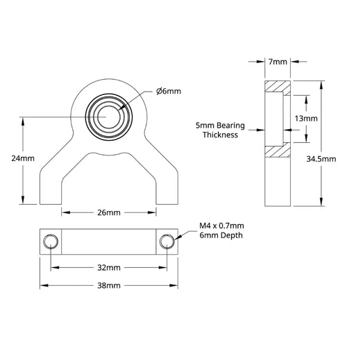 ServoCity 1-Side, 2-Post Pillow Block (6mm Bore)