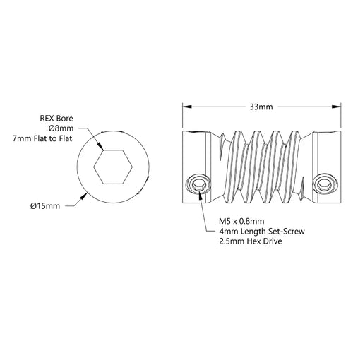 ServoCity 2313 Series Stainless Steel, MOD 1.25 Worm (8mm REX™ Bore, 33mm Length)