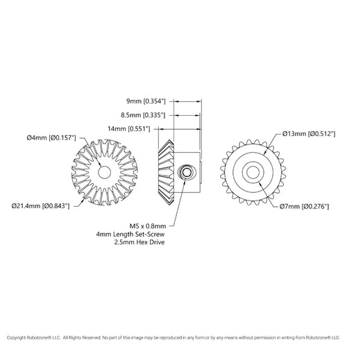 ServoCity 2317 Series MOD 0.8 Steel Miter Gear (Set-Screw, 4mm Round Bore, 24 Tooth)