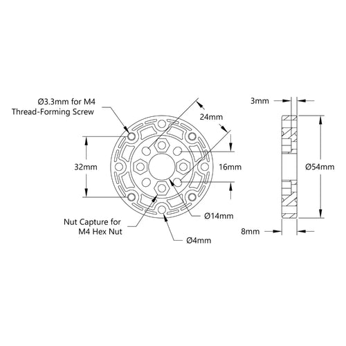 ServoCity 2405 Series Track Idler Wheel (14mm Bore, 54mm Diameter) - 2 Pack