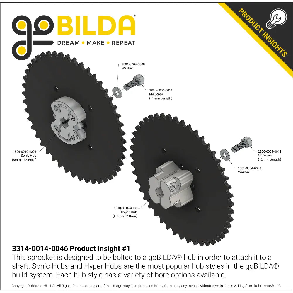 ServoCity #25 Pitch Acetal Hub-Mount Sprocket (14mm Bore, 46 Tooth