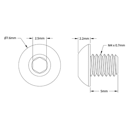 ServoCity 2802 Series Zinc-Plated Steel Button Head Screw (M4 x 0.7mm, 5mm Length) - 25pk