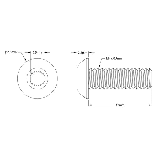 ServoCity 2802 Series Zinc-Plated Steel Button Head Screw (M4 x 0.7mm, 12mm Length) - 25pk