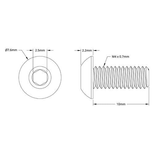 ServoCity 2802 Series Button Head Screw (M4 x 0.7mm, 10mm Length) - 25pk