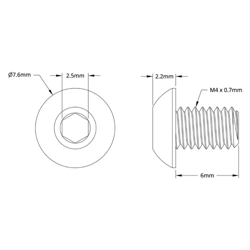 ServoCity 2802 Series Zinc-Plated Steel Button Head Screw (M4 x 0.7mm, 6mm Length) - 25pk