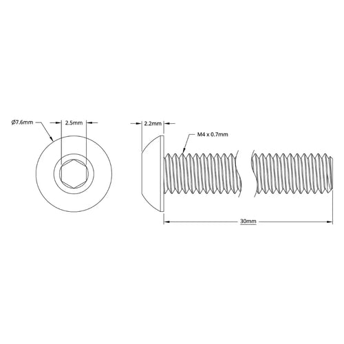 ServoCity 2802 Series Button Head Screw (M4 x 0.7mm, 30mm Length) - 25pk
