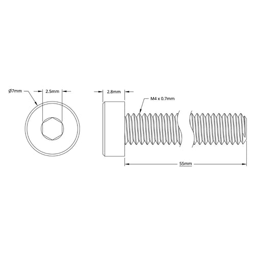 ServoCity 2804 Series Low Profile Socket Head Screw (M4 x 0.7mm, 55mm Length) - 25pk