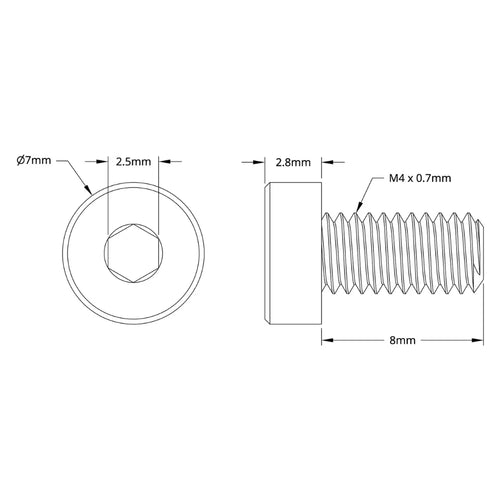 ServoCity 2804 Series Zinc-Plated Steel Low Profile Socket Head Screw (M4 x 0.7mm, 8mm Length) - 25 Pack