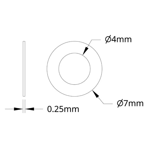 ServoCity 2807 Series Shim (4mm ID x 7mm OD, 0.25mm Thickness) - 12 Pack