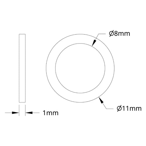ServoCity 2807 Series Stainless Steel Shim (8mm ID x 11mm OD, 1mm Thickness) - 12 Pack