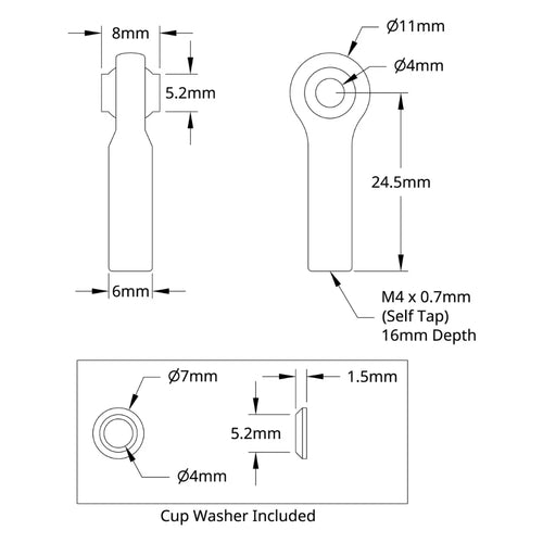 ServoCity 2903 Series Nylon Ball Linkage (M4, 24.5mm Length) - 4 Pack