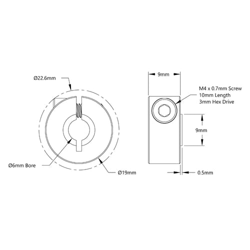 ServoCity 2910 Series Clamping Collar (6mm ID x 19mm OD, 9mm Length)