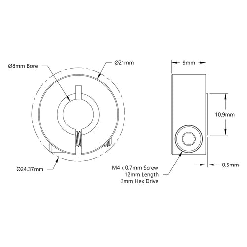 ServoCity 2910 Series Aluminum Clamping Collar (8mm ID x 21mm OD, 9mm Length)