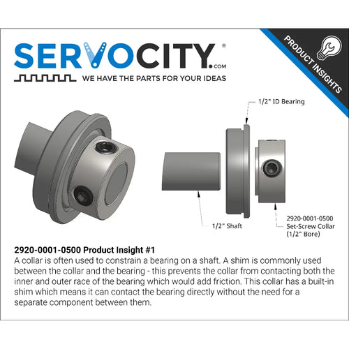 ServoCity 2920 Series Steel Set-Screw Collar (1/2" Bore) - 2 Pack