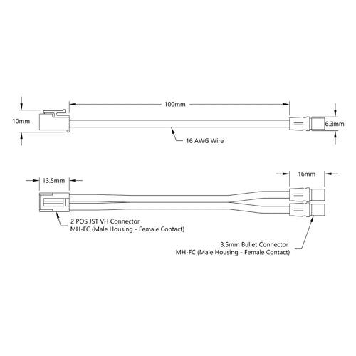 ServoCity 2-Pin JST VH to 3.5 mm Female Bullet Adaptor