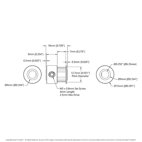 ServoCity 2mm Pitch GT2 Pinion Timing Pulley (1/4" Bore, 20 Tooth)