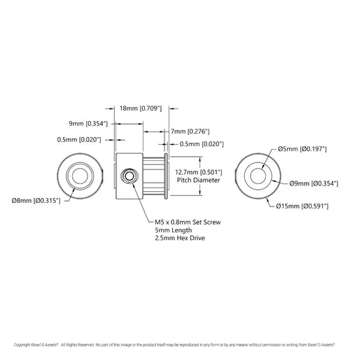 ServoCity 2mm Pitch GT2 Pinion Timing Pulley (5mm Bore, 20 Tooth)