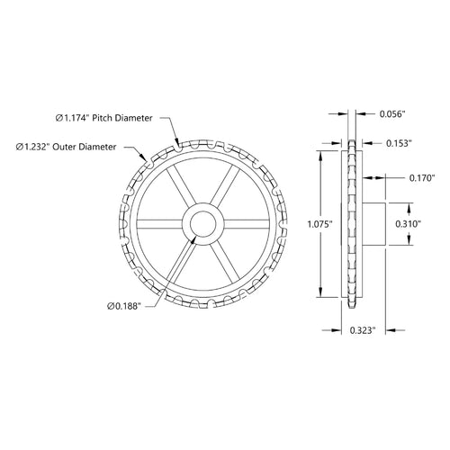ServoCity 30 Tooth Press Fit Sprocket (0.1227" Pitch, 0.1875" Bore)