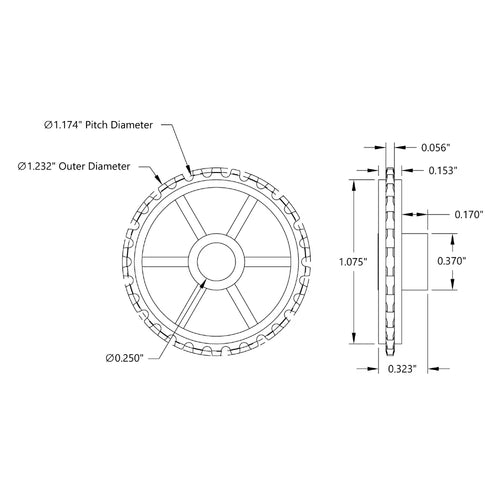 ServoCity 30 Tooth Press Fit Sprocket (0.1227" Pitch, 0.250" Bore)