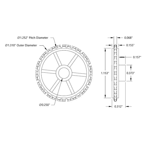ServoCity 32 Tooth Press Fit Sprocket (0.1227" Pitch, 0.250" Bore)