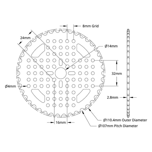 ServoCity 3310 Series 8mm Pitch Hub Mount Sprocket (14mm Bore, 42 Tooth)