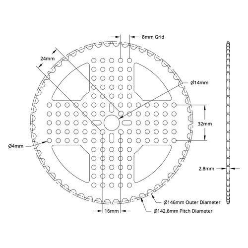 ServoCity 3310 Series 8mm Pitch Aluminum Hub Mount Sprocket (14mm Bore, 56 Tooth)