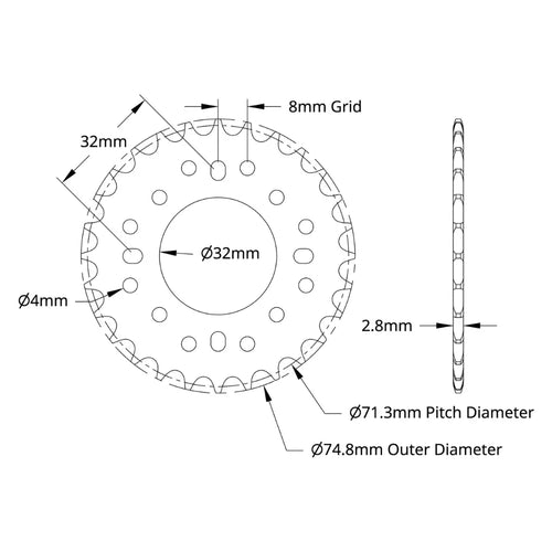 ServoCity 3310 Series 8mm Pitch Aluminum Hub Mount Sprocket (32mm Bore, 28 Tooth)
