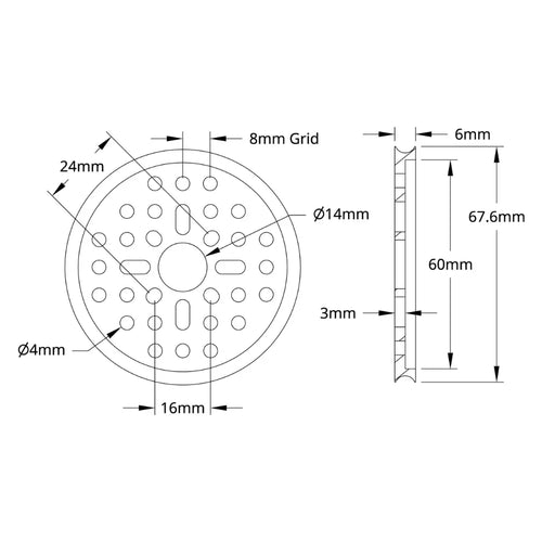 ServoCity 3400 Series Hub Mount Round Belt Pulley (14mm Bore, 64mm PD)