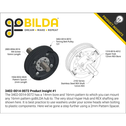 ServoCity 3402 Series 3mm HTD Pitch Plastic Hub Mount Timing Belt Pulley (14mm Bore, 72 Tooth)