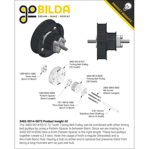 ServoCity 3402 Series 3mm HTD Pitch Plastic Hub Mount Timing Belt Pulley (14mm Bore, 72 Tooth)