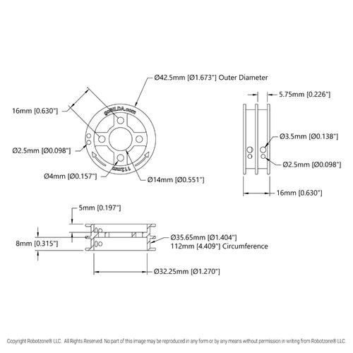 ServoCity 3407 Series Hub-Mount W" Pulley (Dual Spool, 112mm Circumference)
